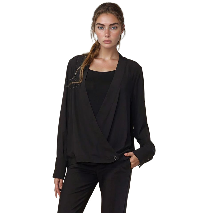 Pleione Wrap Front V-Neck Blouse