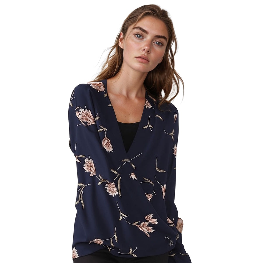Pleione Wrap Front V-Neck Blouse