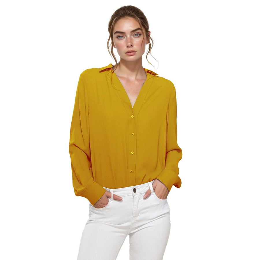 Pleione V-Neck Front Placket Long Sleeve Blouse