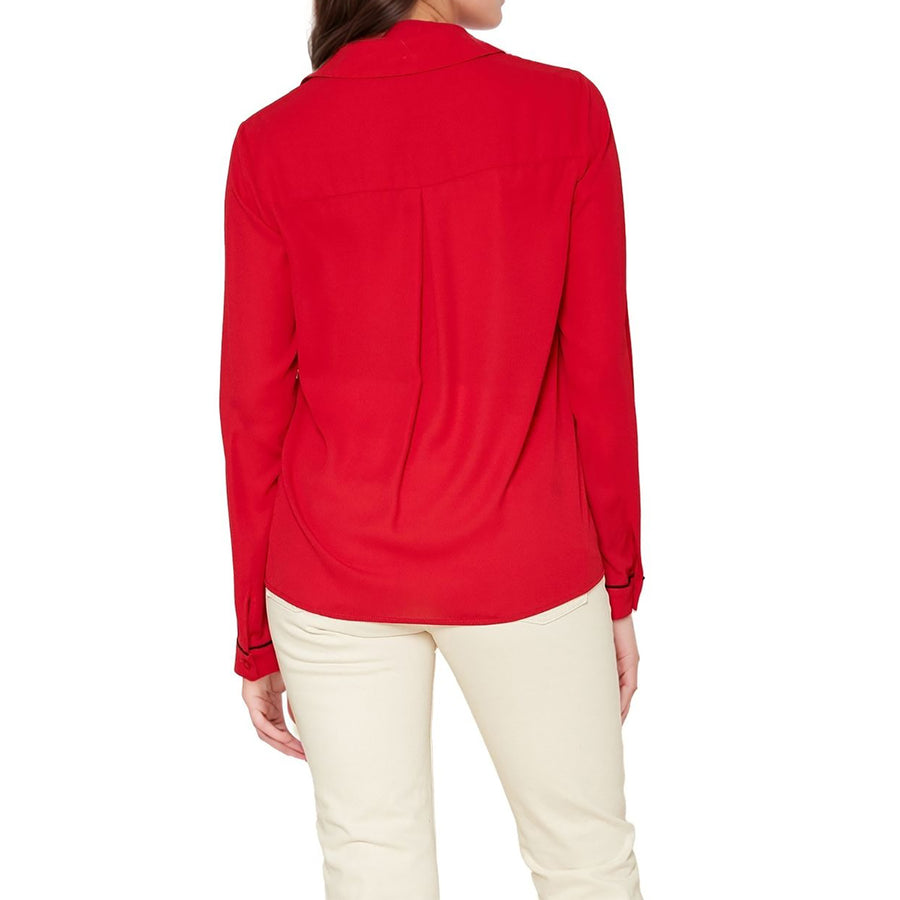 Pleione Women's Rounded Collar Button Down Shirt Blouse in Red
