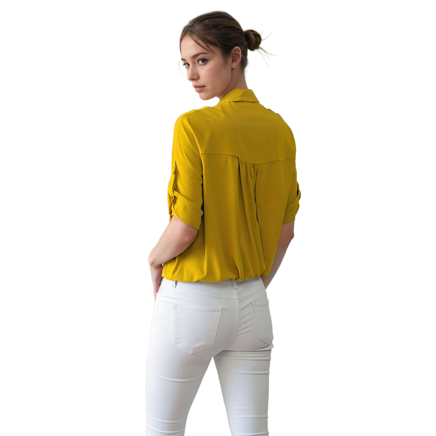 Pleione Women's Button Down Short Sleeve Blouse