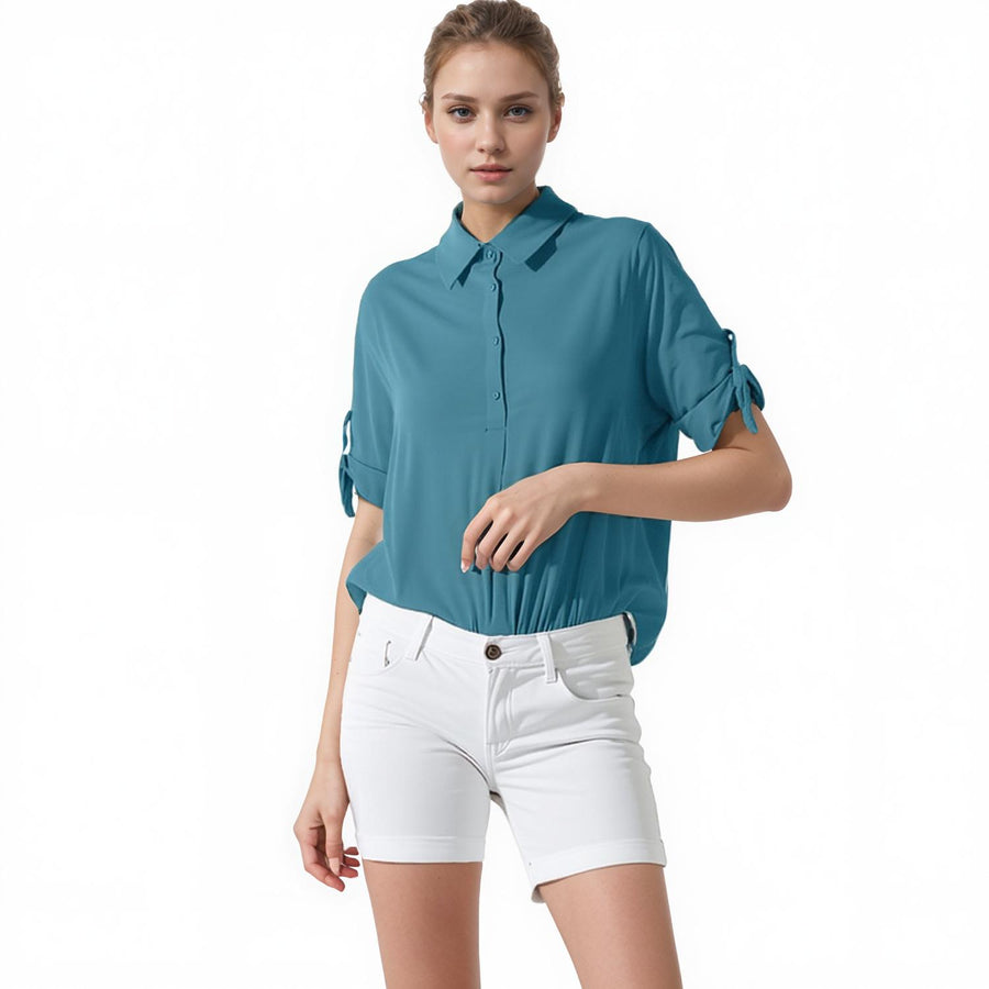 Pleione Women's Button Down Short Sleeve Blouse