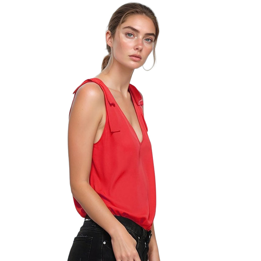Pleione Women's V-Neck Bow Tie Shoulder Cami Blouse