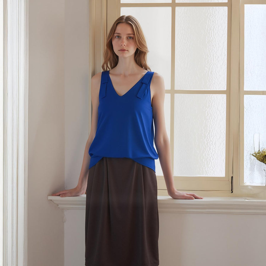 Pleione Women's V-Neck Bow Tie Shoulder Cami Blouse