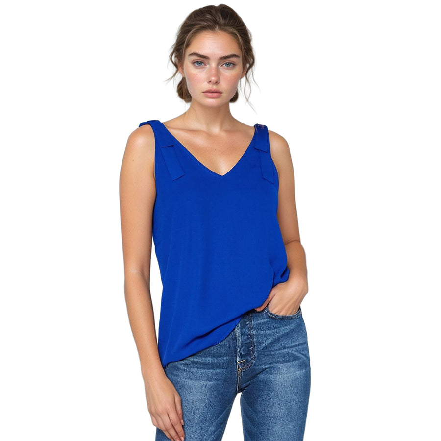 Pleione Women's V-Neck Bow Tie Shoulder Cami Blouse