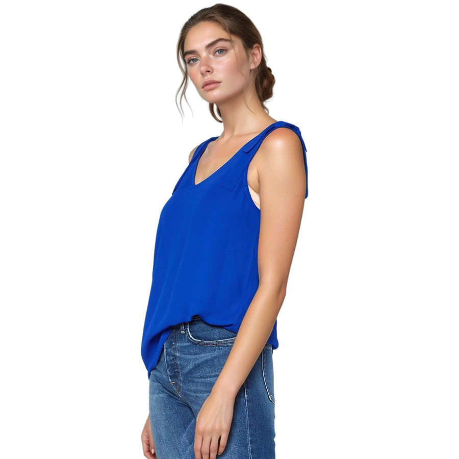 Pleione Women's V-Neck Bow Tie Shoulder Cami Blouse