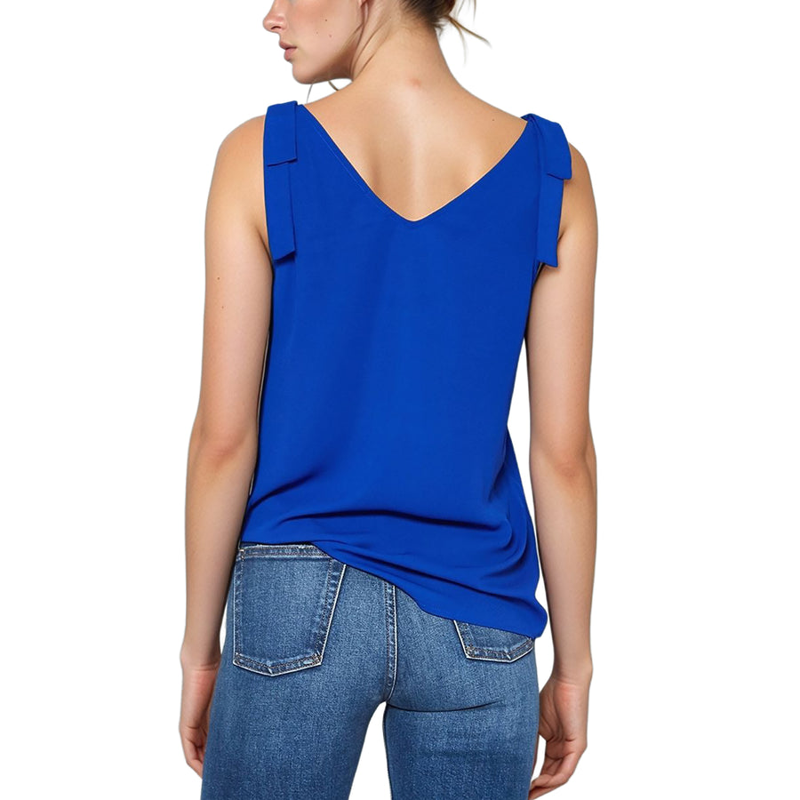 Pleione Women's V-Neck Bow Tie Shoulder Cami Blouse