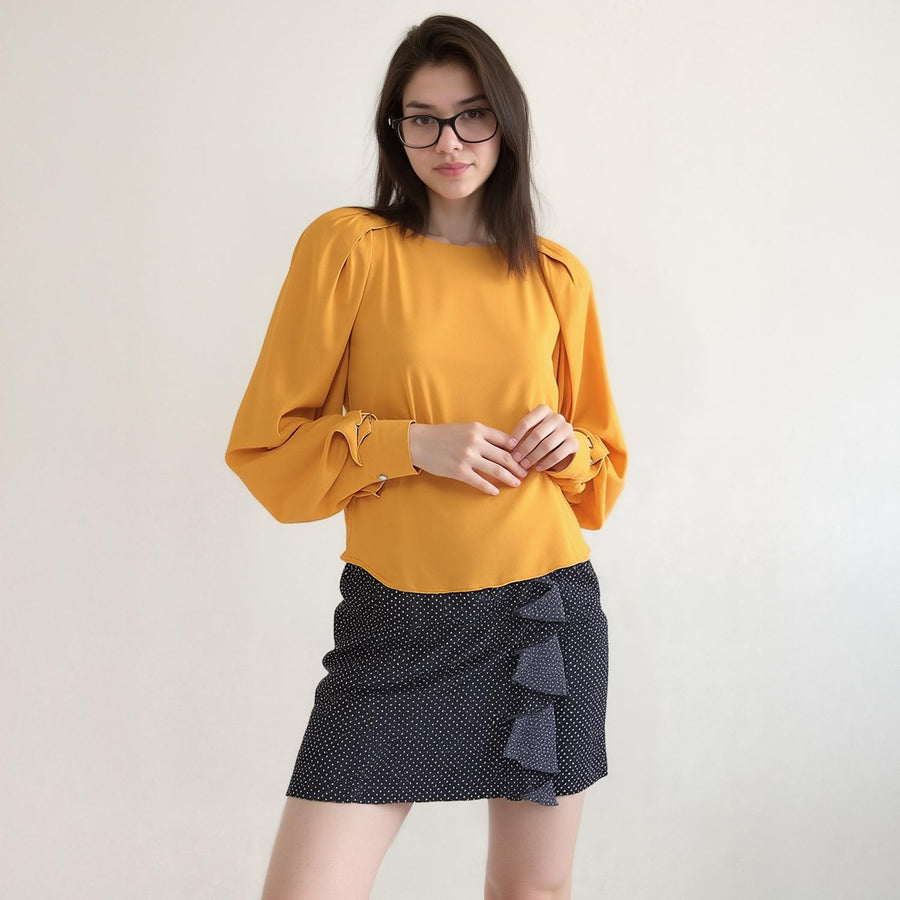 Pleione Gathered Shoulder Blouse in Mustard - shopatkonus