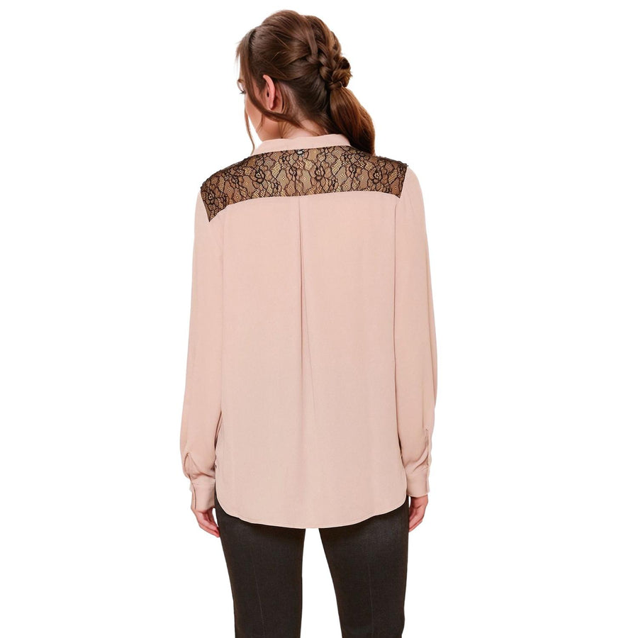 Pleione V-Neck Laced Shoulder LS Top in Dusty Rose