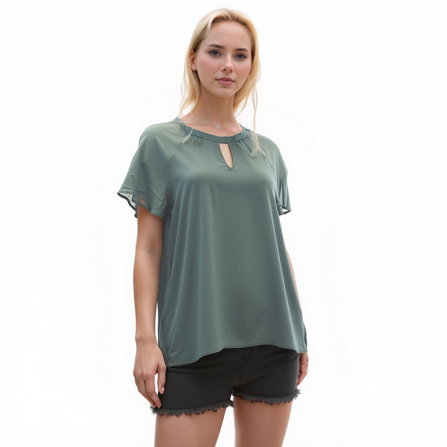 Pleione Crewneck Sheer Raglan Top - shopatkonus