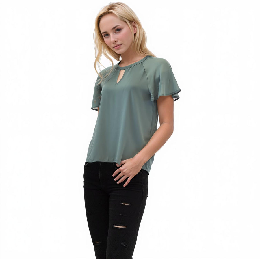 Pleione Crewneck Sheer Raglan Top - shopatkonus