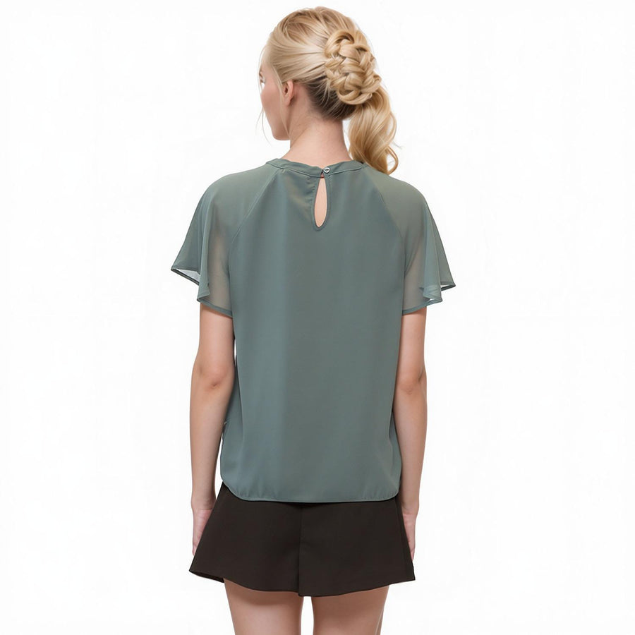 Pleione Crewneck Sheer Raglan Top - shopatkonus