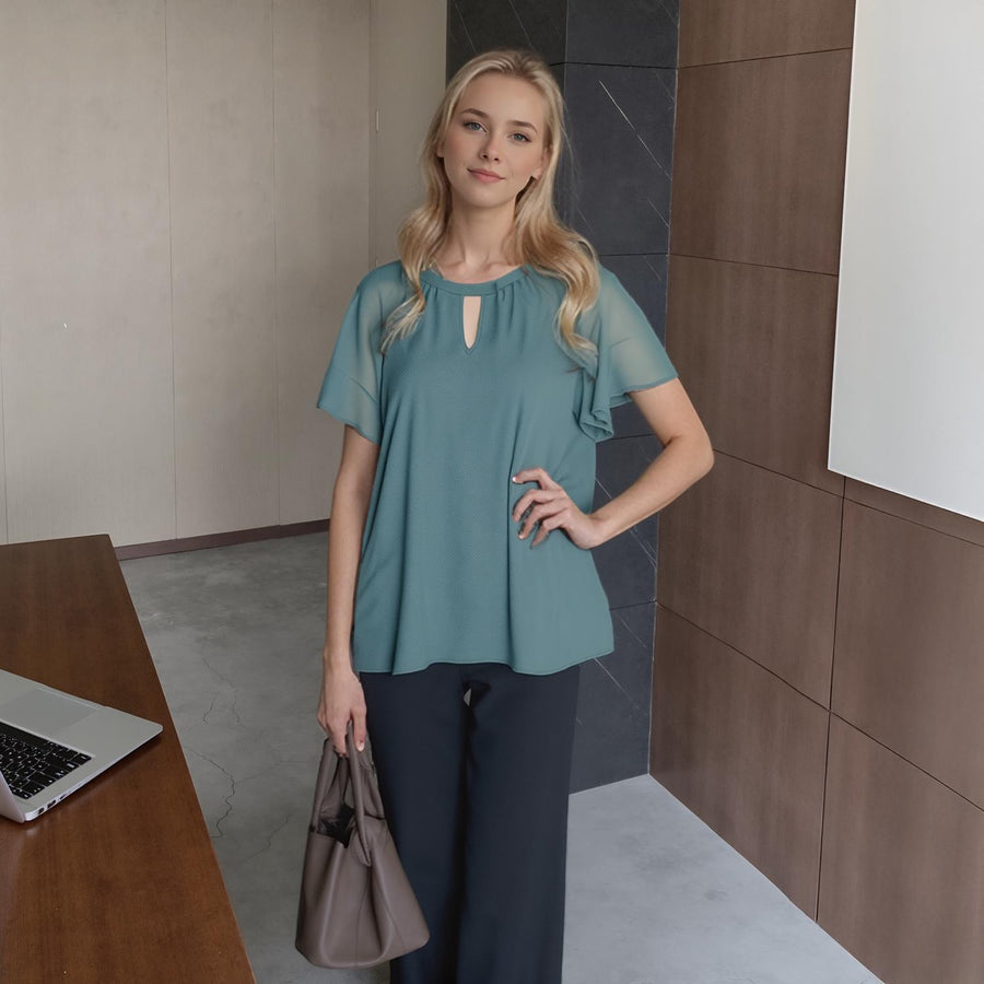 Pleione Crewneck Sheer Raglan Top - shopatkonus