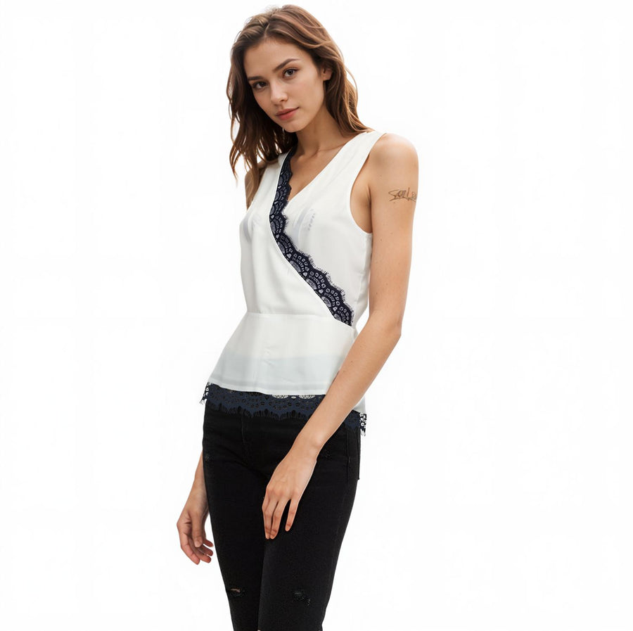 Pleione Lace-trimmed Peplum Blouse