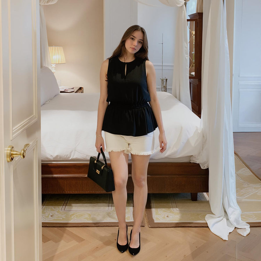 Pleione Women's Sleeveless Keyhole Illusion Panel Peplum In Black - shopatkonus