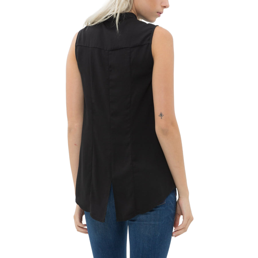 Women's Stand Collar Sleeveless Blouse - shopatkonus