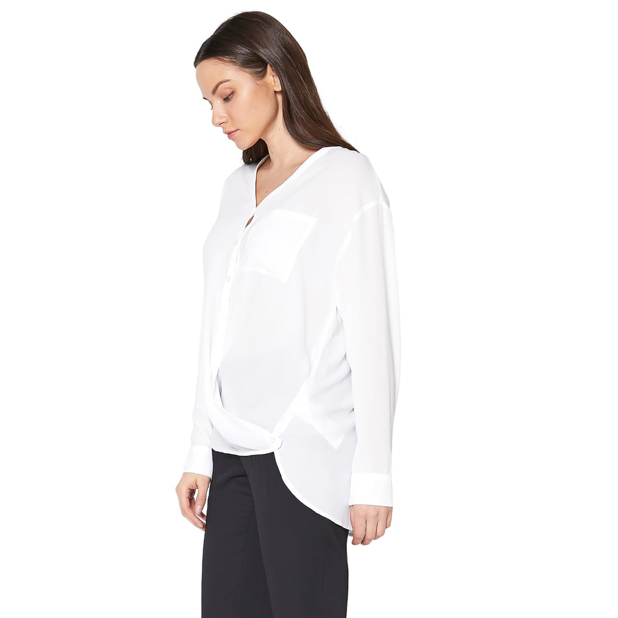 Ro & De V-Neck Wrap Hem Blouse - shopatkonus