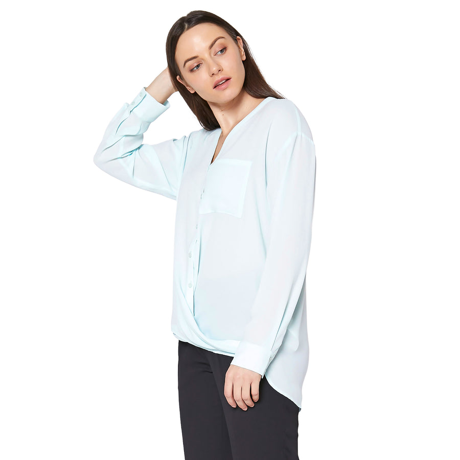 Ro & De V-Neck Wrap Hem Blouse - shopatkonus