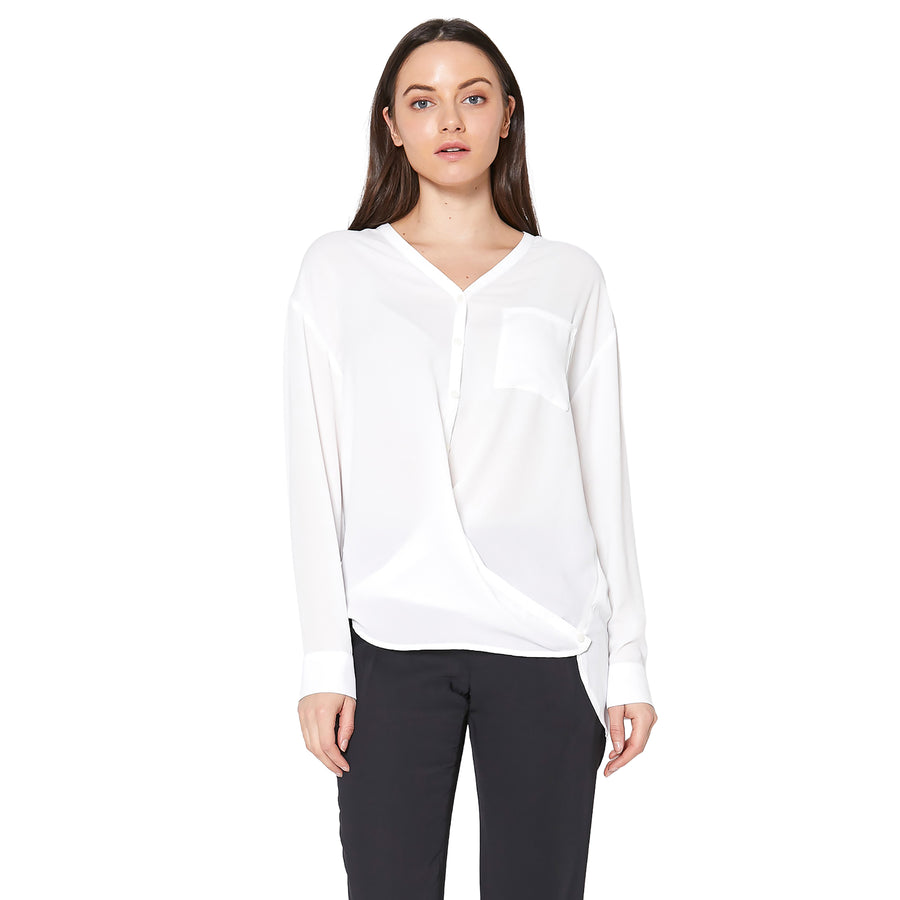 Ro & De V-Neck Wrap Hem Blouse - shopatkonus