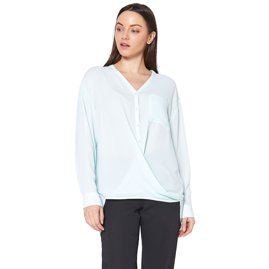 Ro & De V-Neck Wrap Hem Blouse - shopatkonus