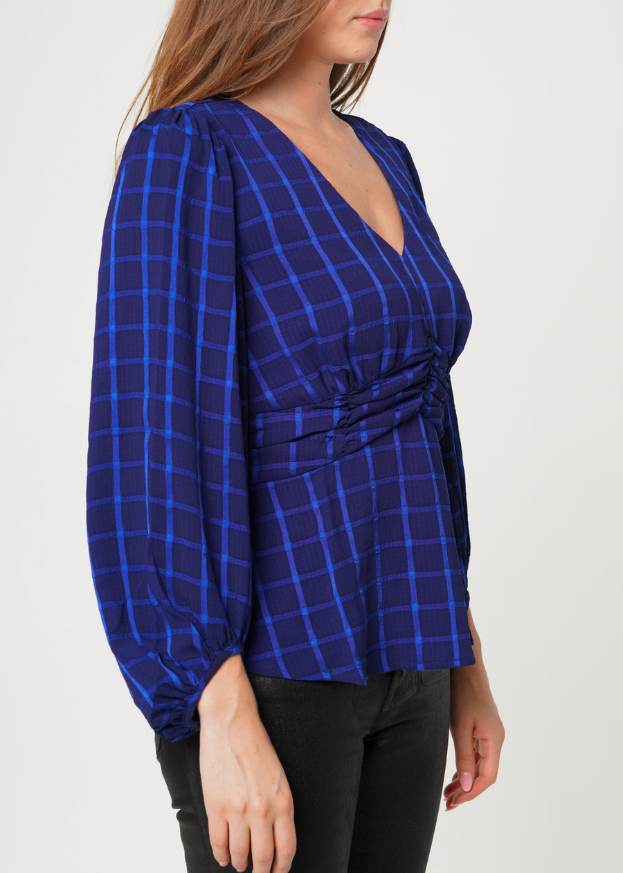 V-neck Checkered Blouse in Night Plaid