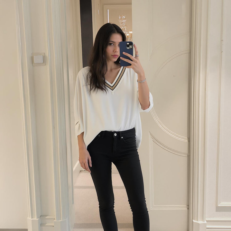 UPDATED - Pleione V-Neck Chiffon Blouse Top In White