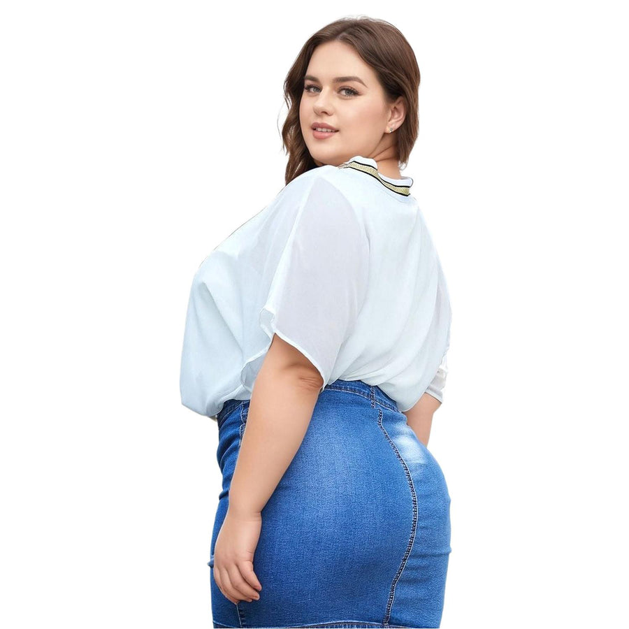UPDATED - Pleione Plus Size V-Neck Chiffon Blouse Top In White