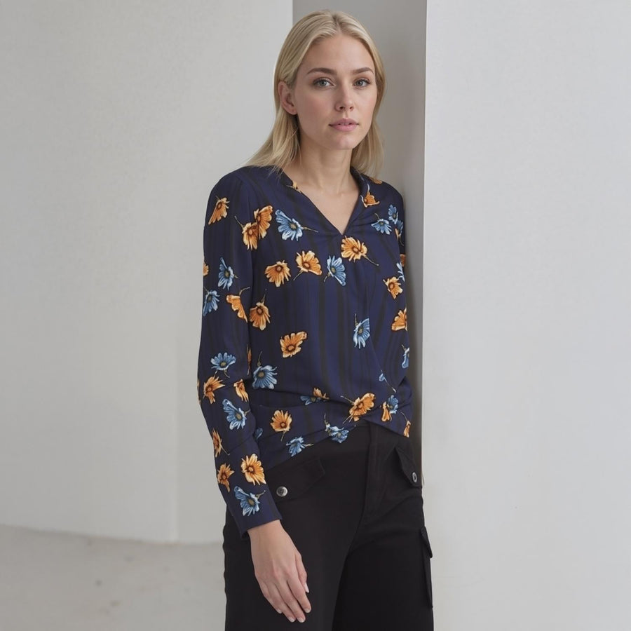 Pleione Wrap Front Long Sleeve Blouse