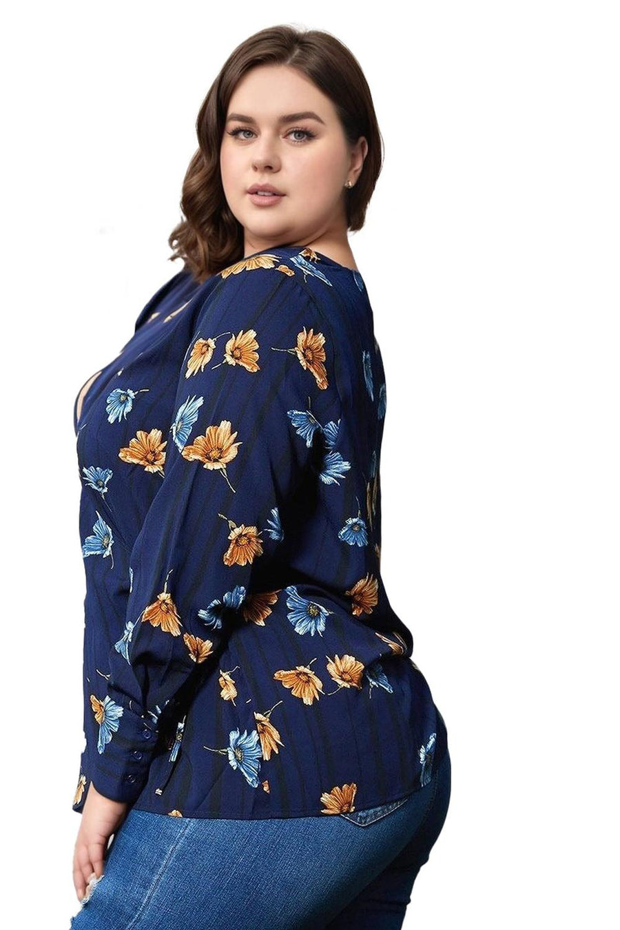 Pleione Plus Size Wrap Front Long Sleeve Blouse