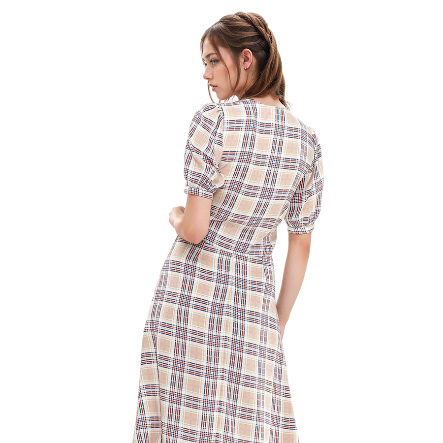 Women's Multi Check Front Tie Hem Blouse