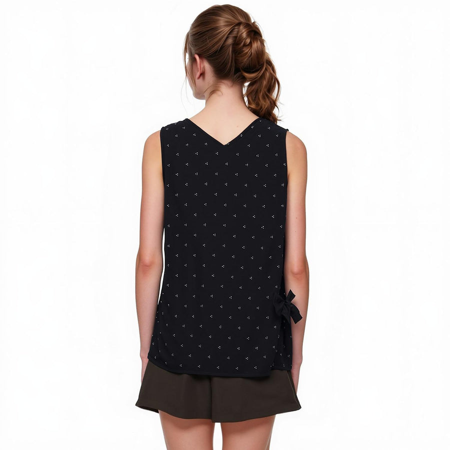 Pleione V-Neck Side Cinch Tie Shell Top In Black - shopatkonus