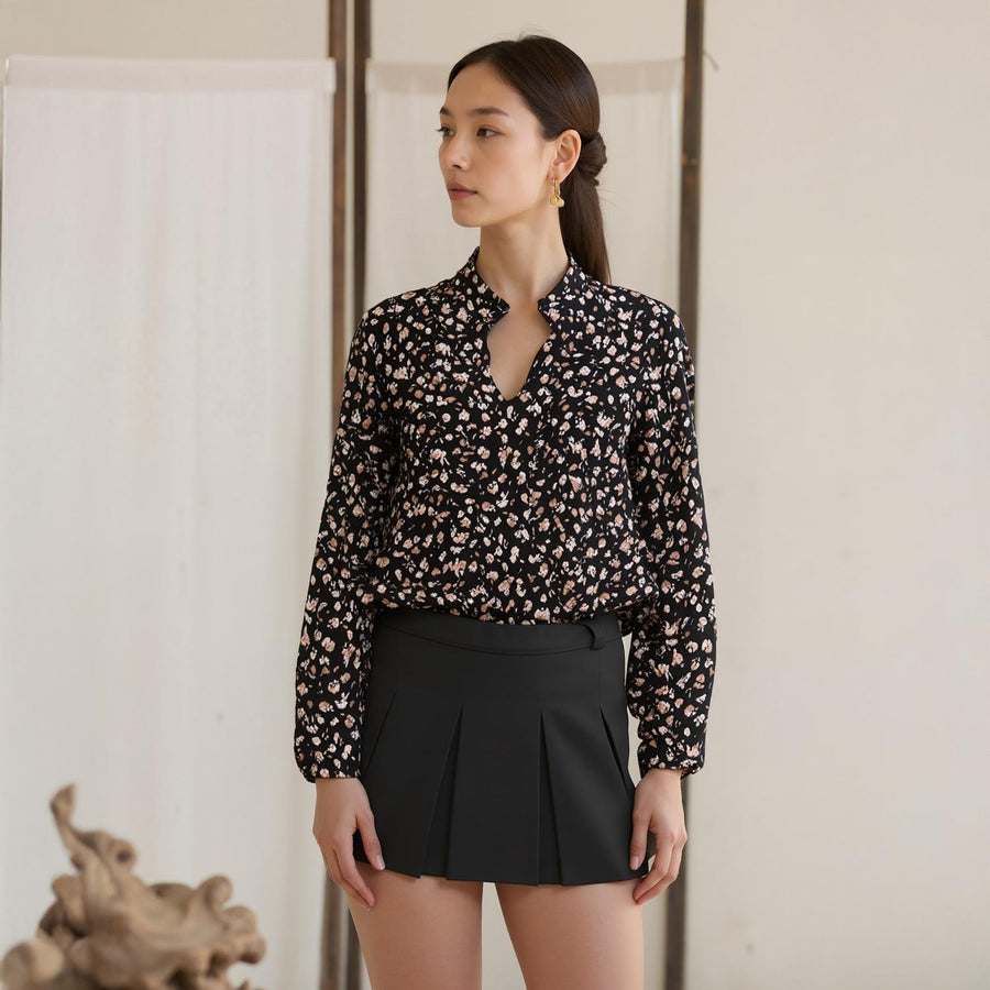 UPDATED - Pleione Long Sleeve Printed Ruffle Down Blouse