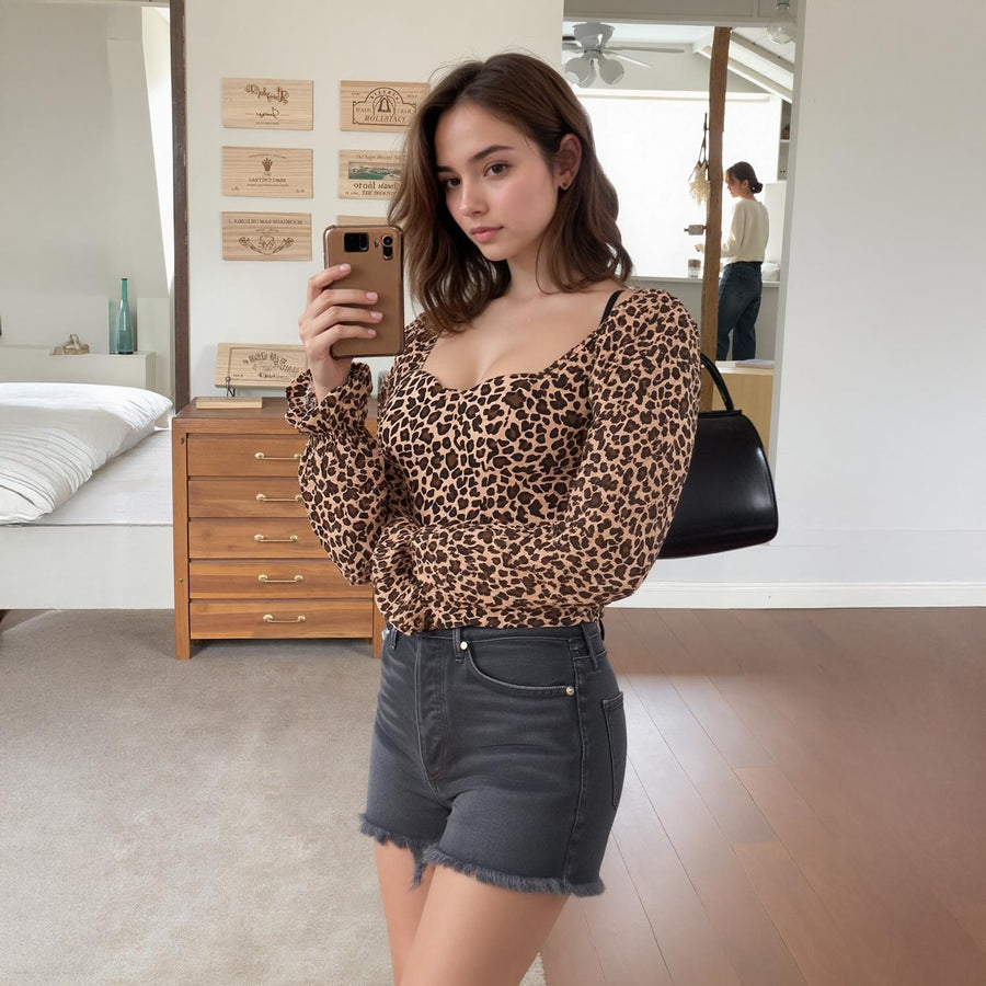 Pleione Long Sleeve Sweetheart Bustier Top In Brown Tan