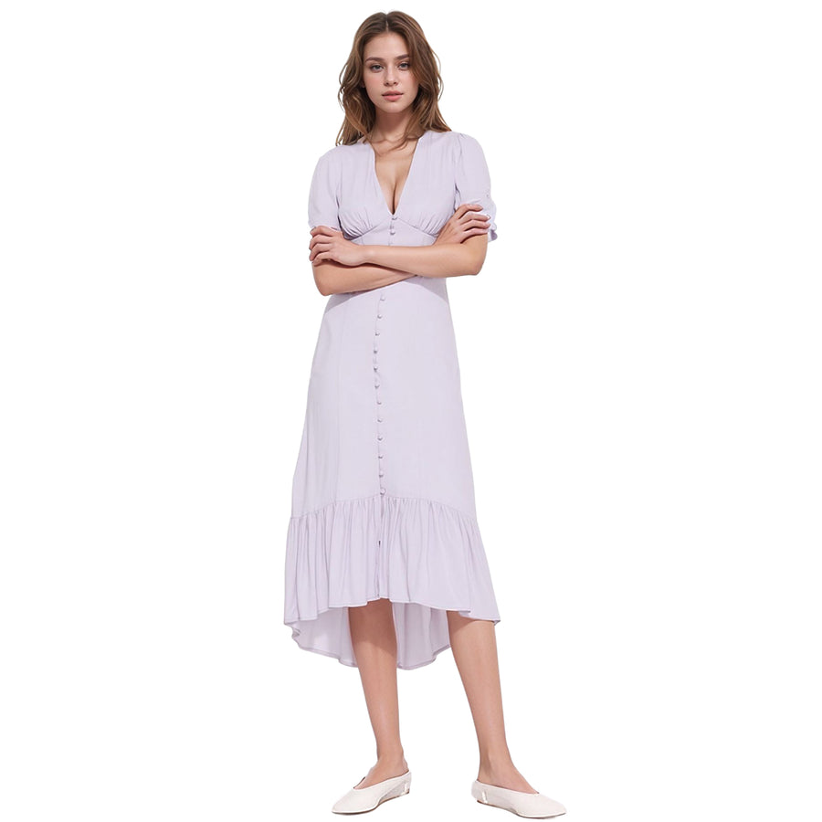 Women's V-Neck Mermaid Button Down Maxi Dress In Lavender