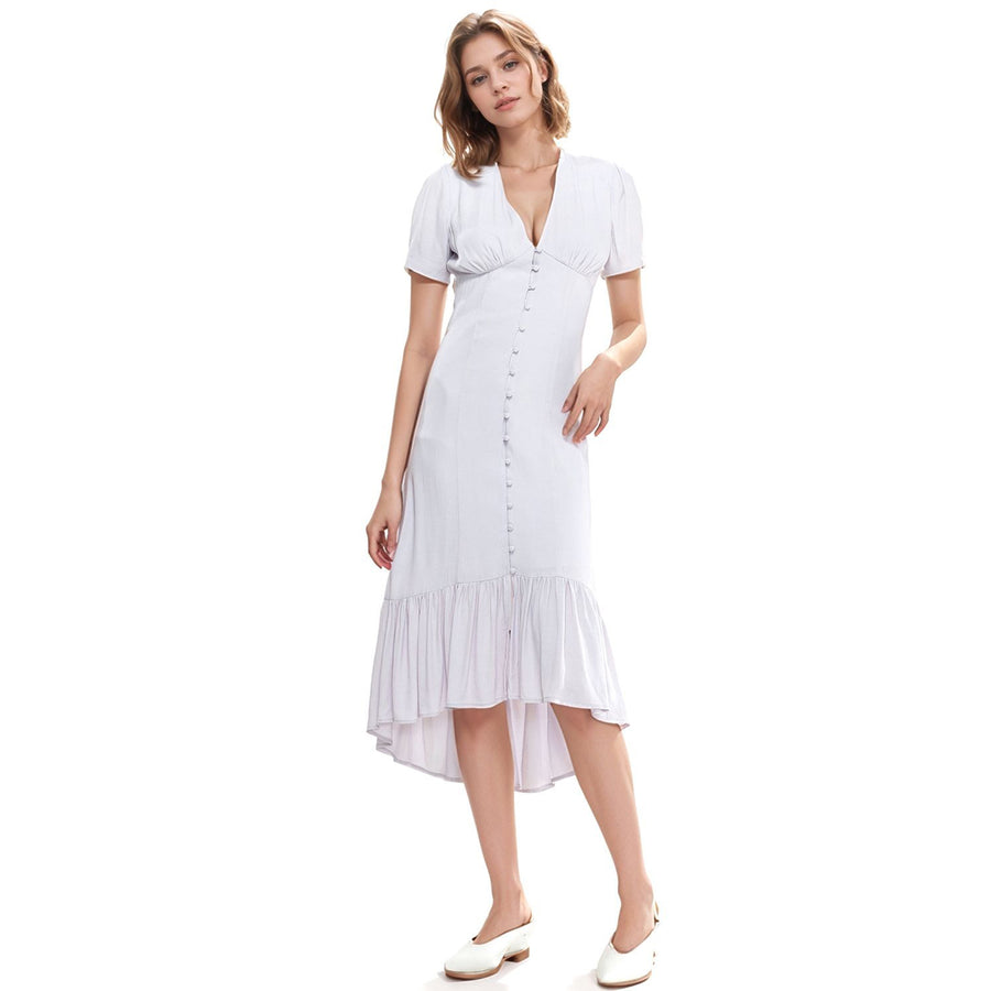 Women's V-Neck Mermaid Button Down Maxi Dress In Lavender