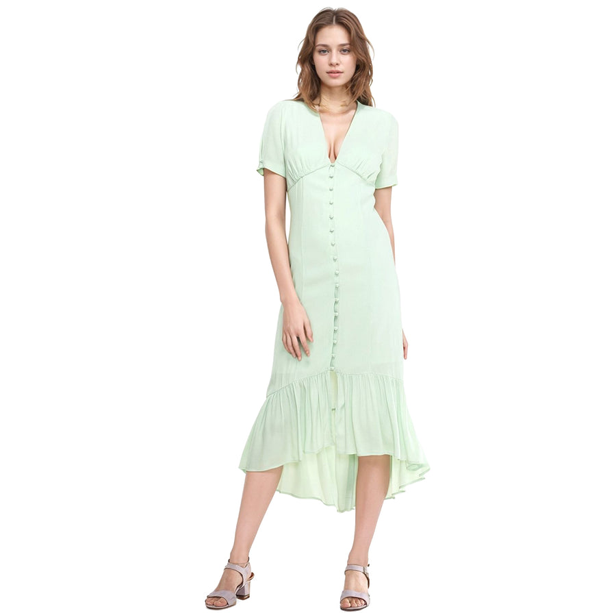 Women's V-Neck Mermaid Button Down Maxi Dress In Spring Sage