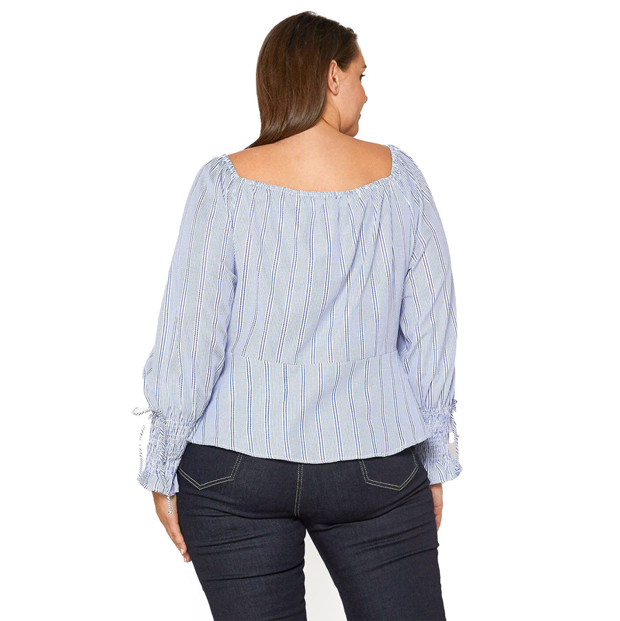 Women's Plus Size Smocked Sleeve Wrap Blouse in Blue