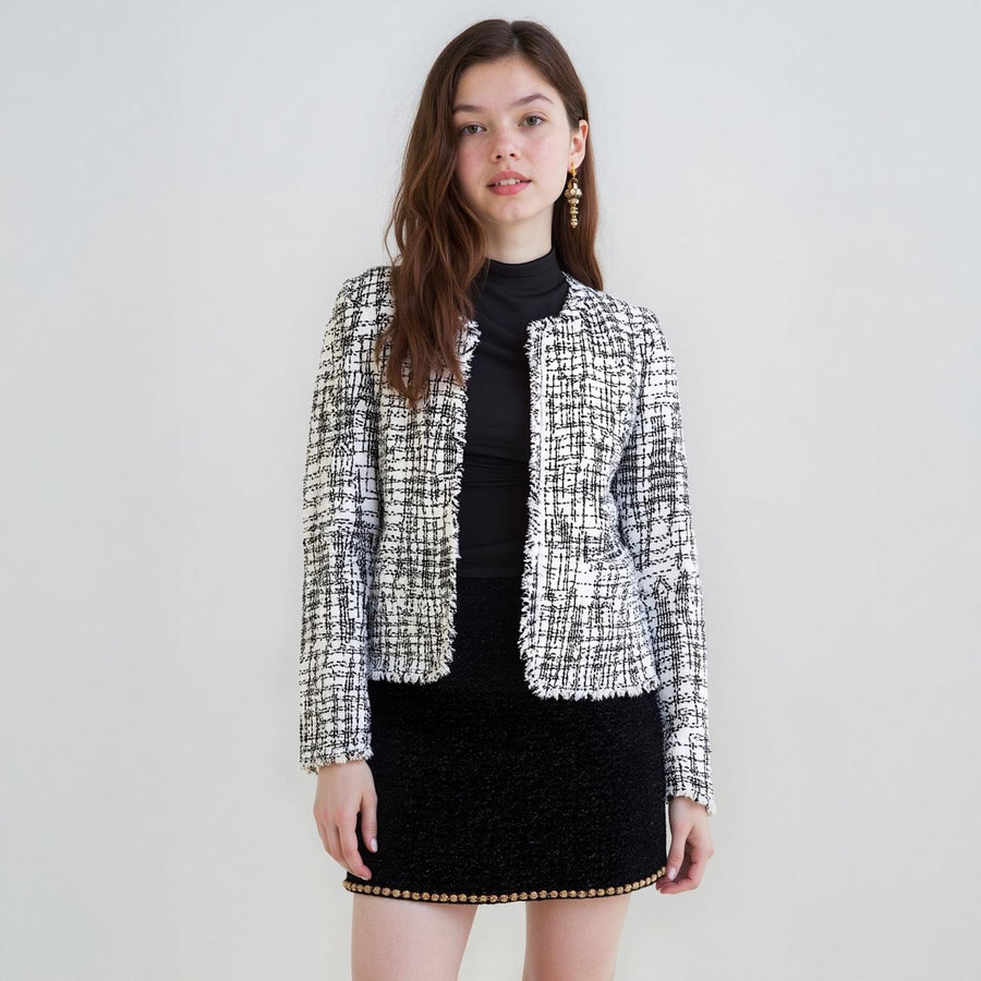 Pleione Women's Open Front Tweed Blazer
