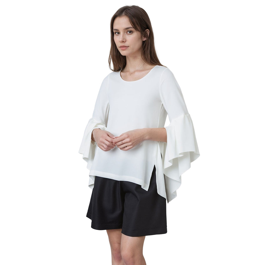 Women's Hi-Lo Bell Sleeve Top With Wide Neck Line