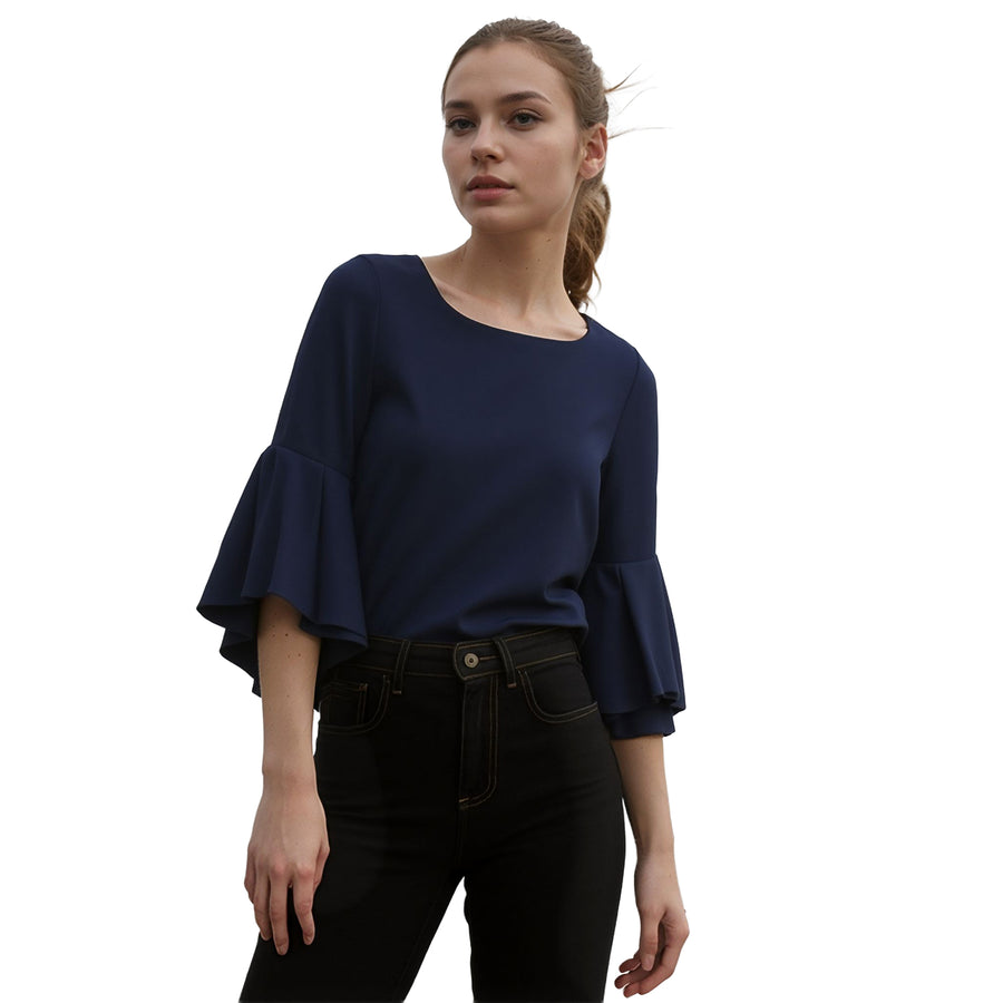 Women's Hi-Lo Bell Sleeve Top With Wide Neck Line