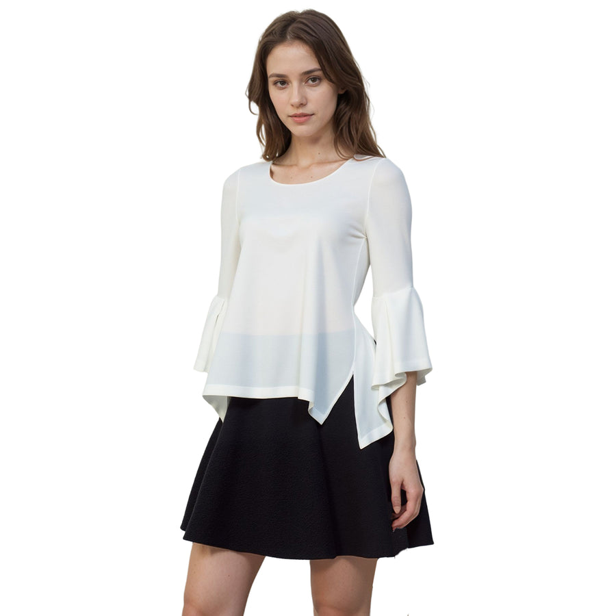 Women's Hi-Lo Bell Sleeve Top With Wide Neck Line