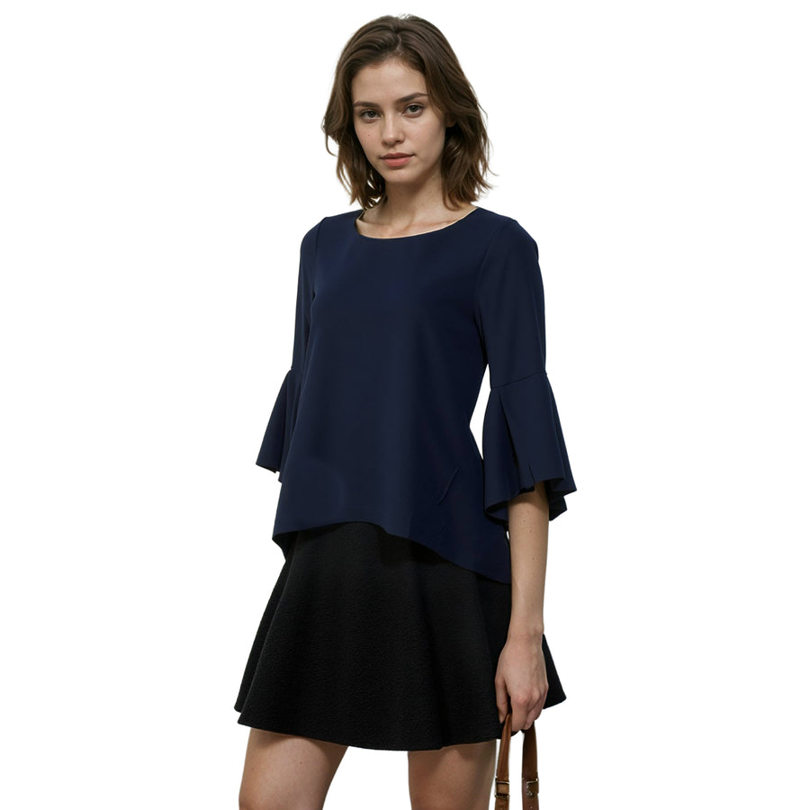 Women's Hi-Lo Bell Sleeve Top With Wide Neck Line