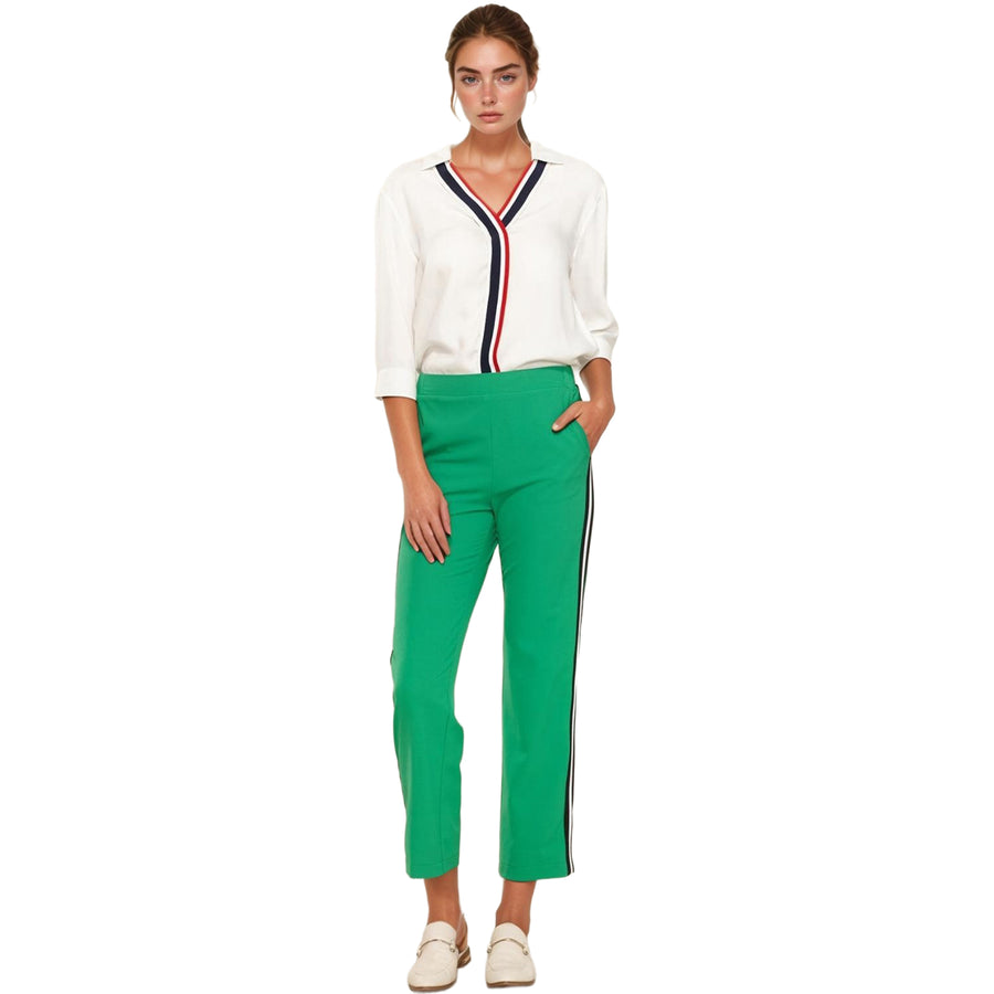 Pleione Women's Striped Side Binding Pants In Green