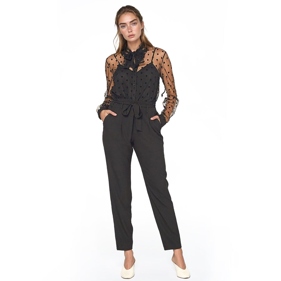 Pleione Women's Tie Waist Slim Trouser in Black