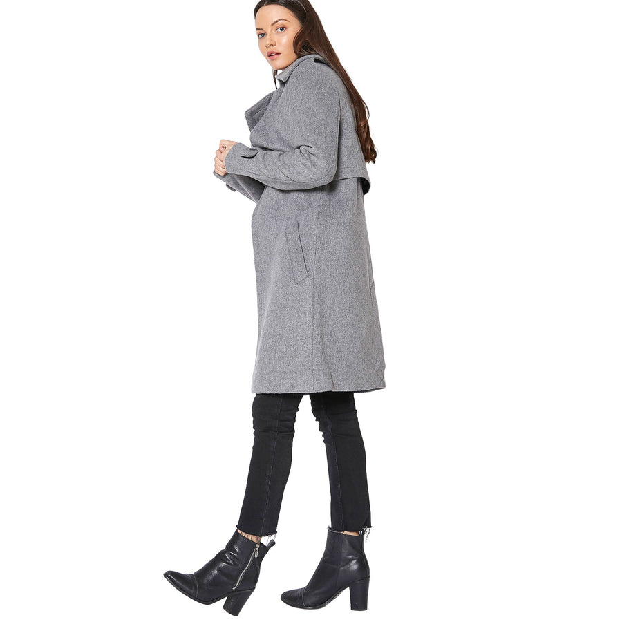 Women's Wool Blended Overlay Notch Collar Coat - shopatkonus