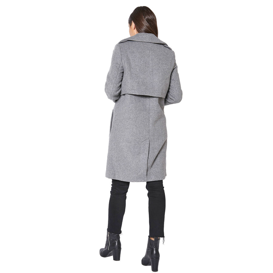 Women's Wool Blended Overlay Notch Collar Coat - shopatkonus