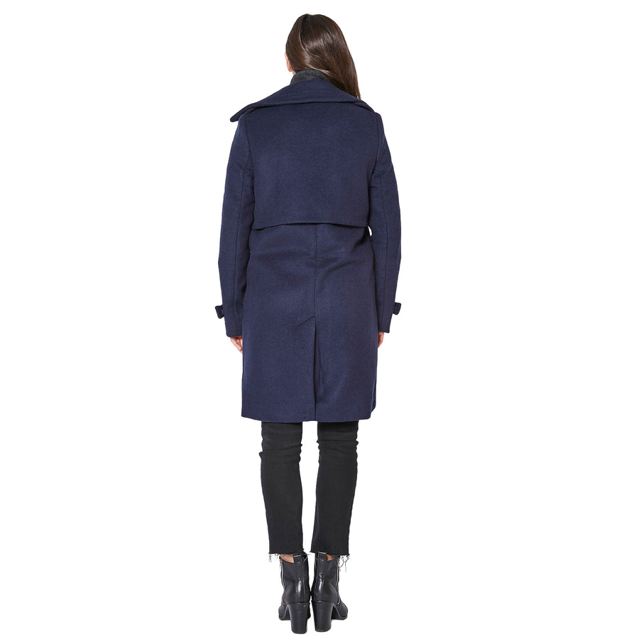 Women's Wool Blended Overlay Notch Collar Coat - shopatkonus