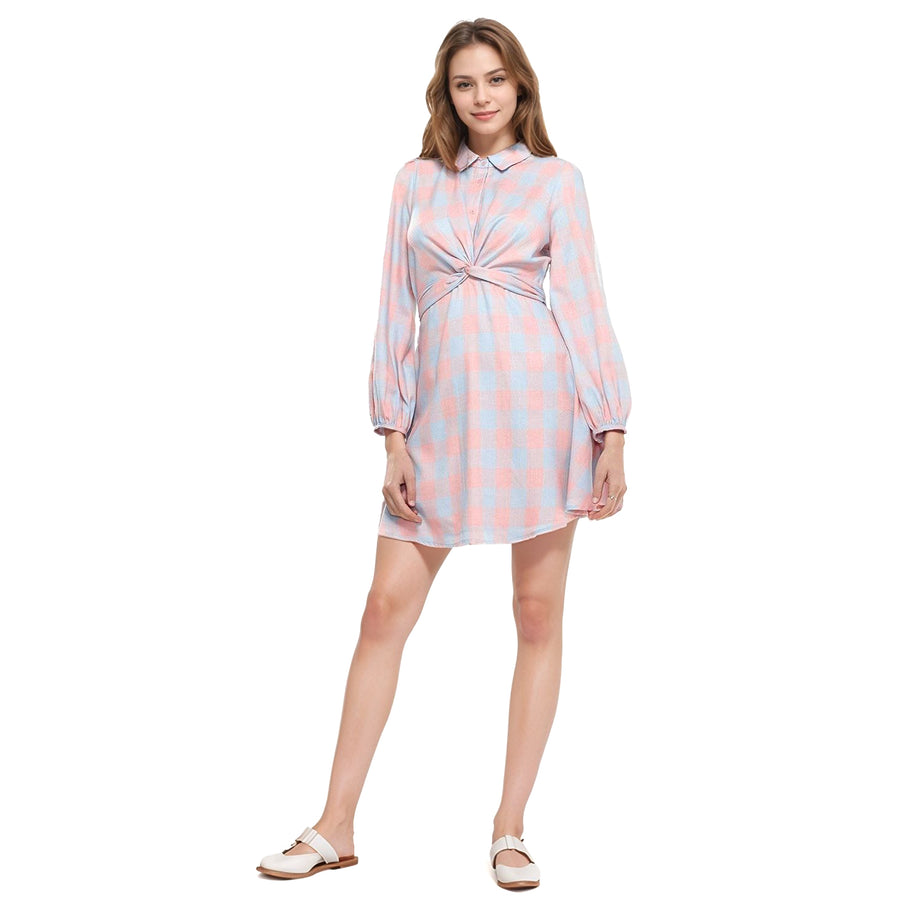 Women's Button Up Shirt Dress in Bubble Gum