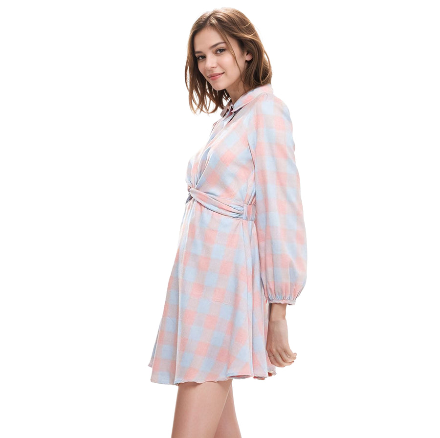 Women's Button Up Shirt Dress in Bubble Gum