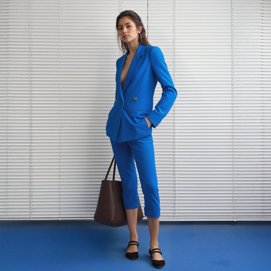 Pleione Women's Cropped Cuff Hem Trouser In Royal Blue